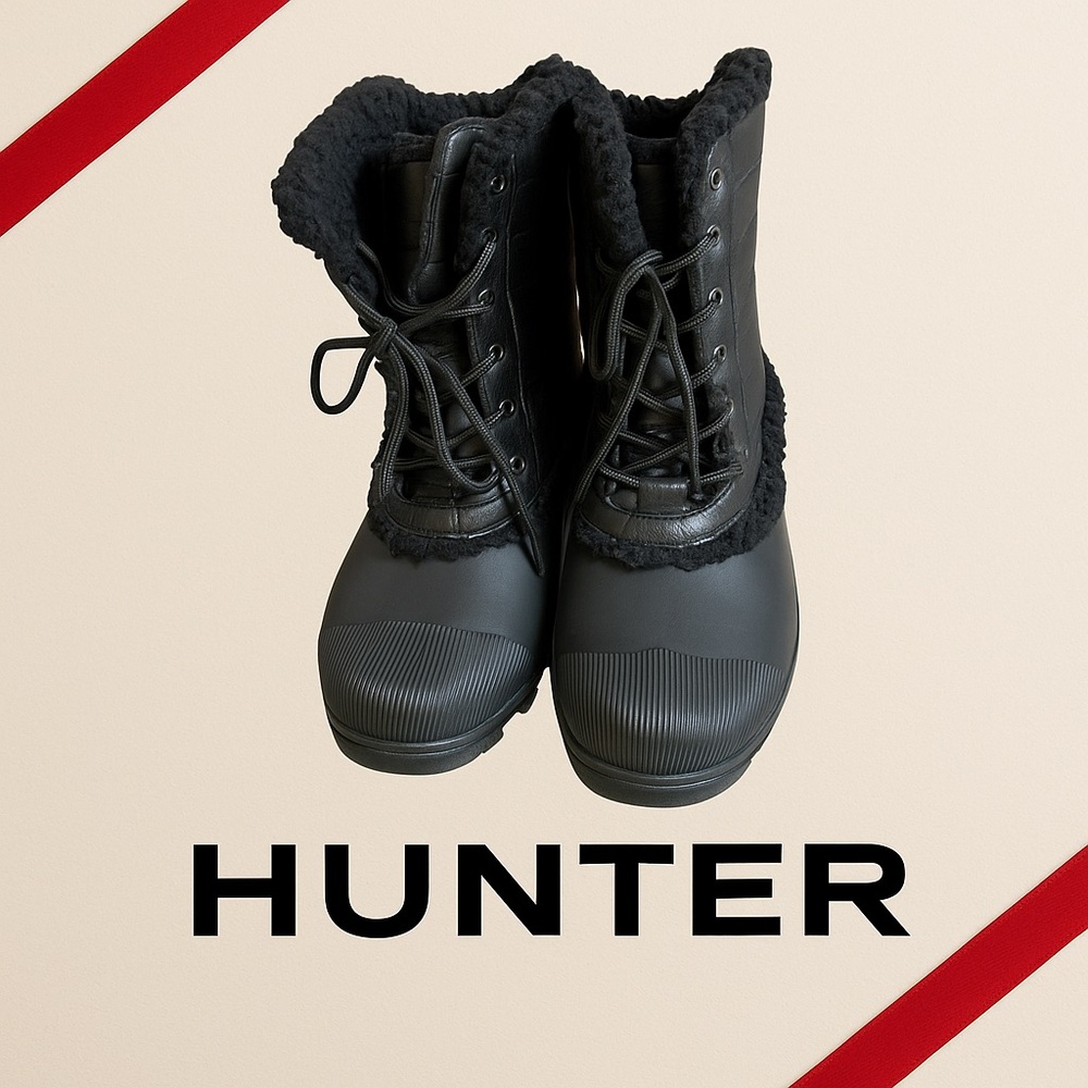 Hunter Shearling Lined Lace-Up Rubber Boots Sz 10F/9M - Picture 13 of 14